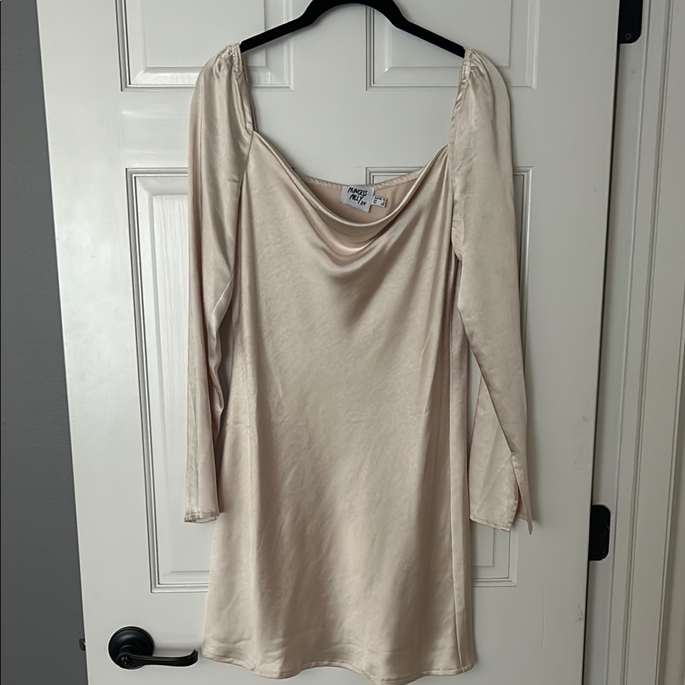 Princess Polly Brown Long Sleeve Cowl Neck Slip Dress